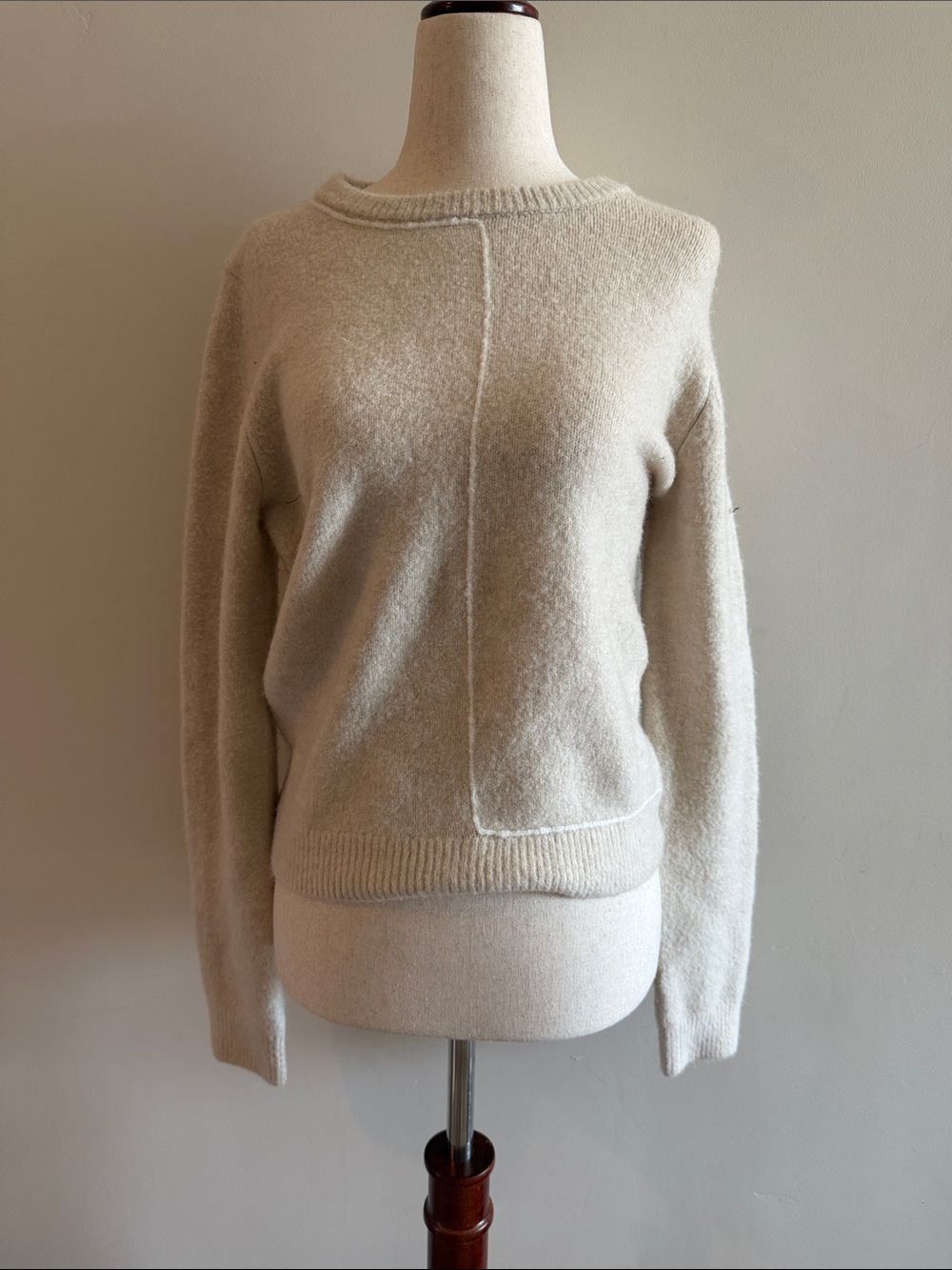 Zara Cream Crewneck Sweater with Center Seam